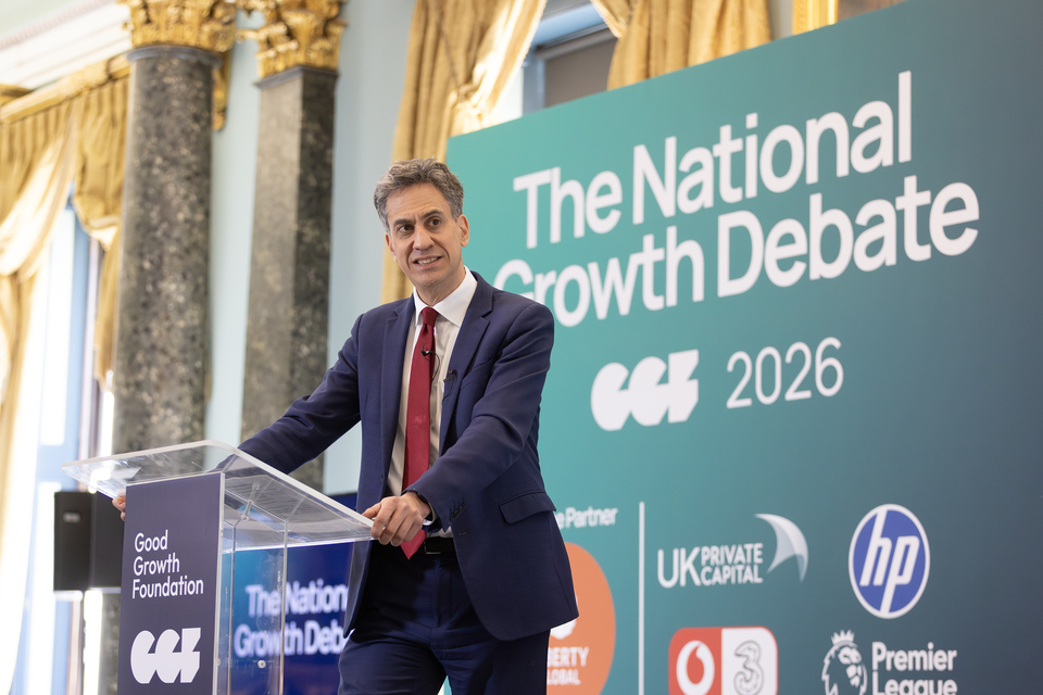 Ed Miliband delivering his speech on the era of clean energy security, confirming plug-in solar is coming to UK shops in 2026